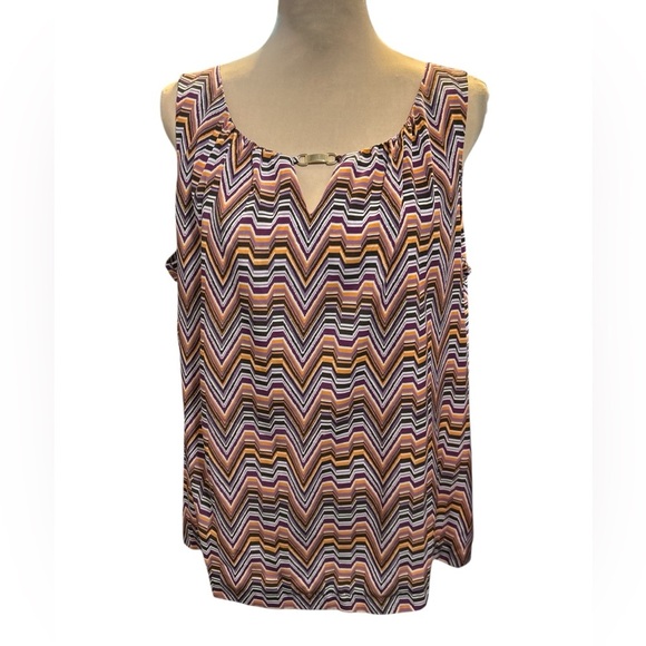 Dana Buchman Women’s Blouse Multicolor Chevron Pattern Sleeveless Gold Accent XL - Picture 1 of 9